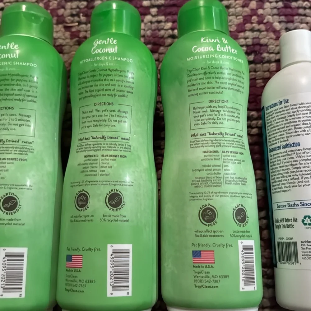 Tropiclean Earthbath Pet Dog Puppy Kitten Shampoo Conditioner Hypoallergenic Set